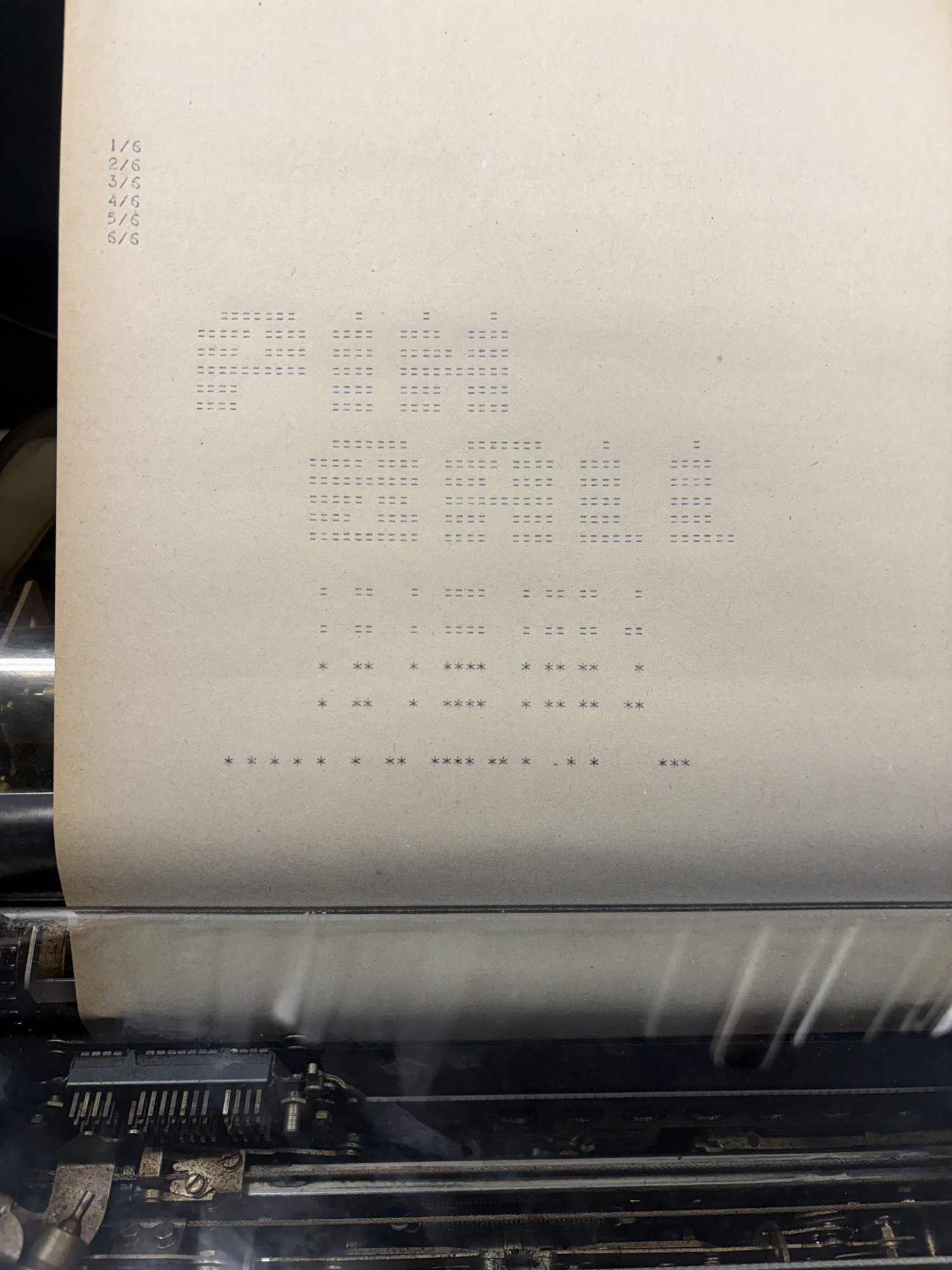 An ASCII rendering of the NES Pinball title frame on teletype paper.